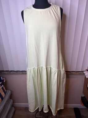 Free People Beach Dakota 100% Cotton Drop Waist Midi Dress Lime Green Size Large